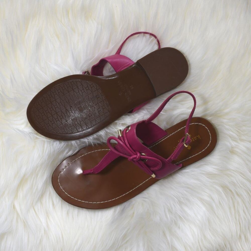 KATE SPADE  Pink “Carolina” Leather Sandals With Bow Size 9M - Picture 3 of 5